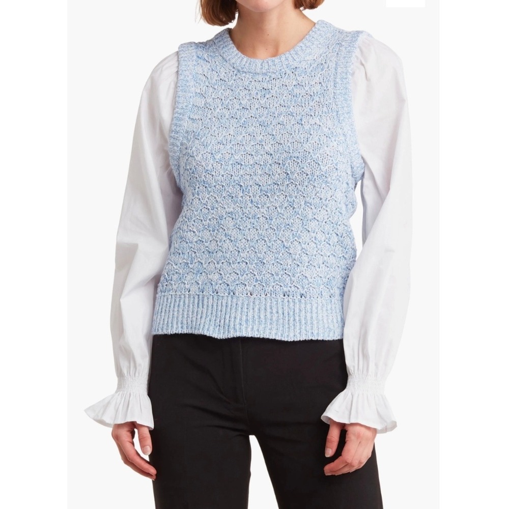 French Connection Preppy Twofer Sweater Vest S White Blue Knit Shirt Preppy Twee